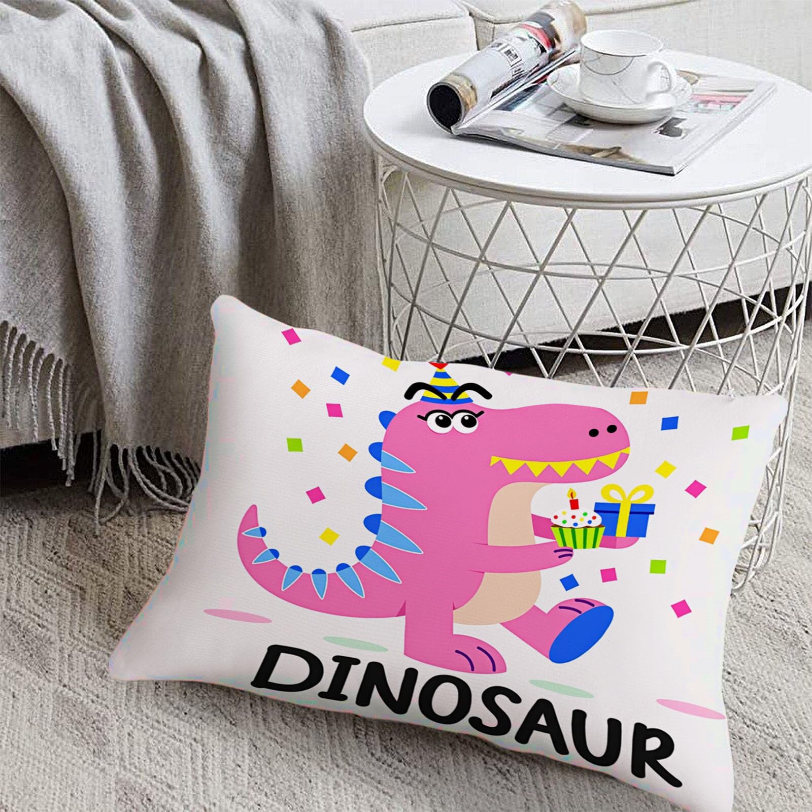 Drap Housse Bonnet 30 Cm, Ajustable Housse Matelas 3 Personne, Drap De Lit Poudre Blush Microfibre, Doux Respirant Machine, Motif De Dinosaure De Dessin Animé (Joyeux Anniversaire, 180X200Cm)