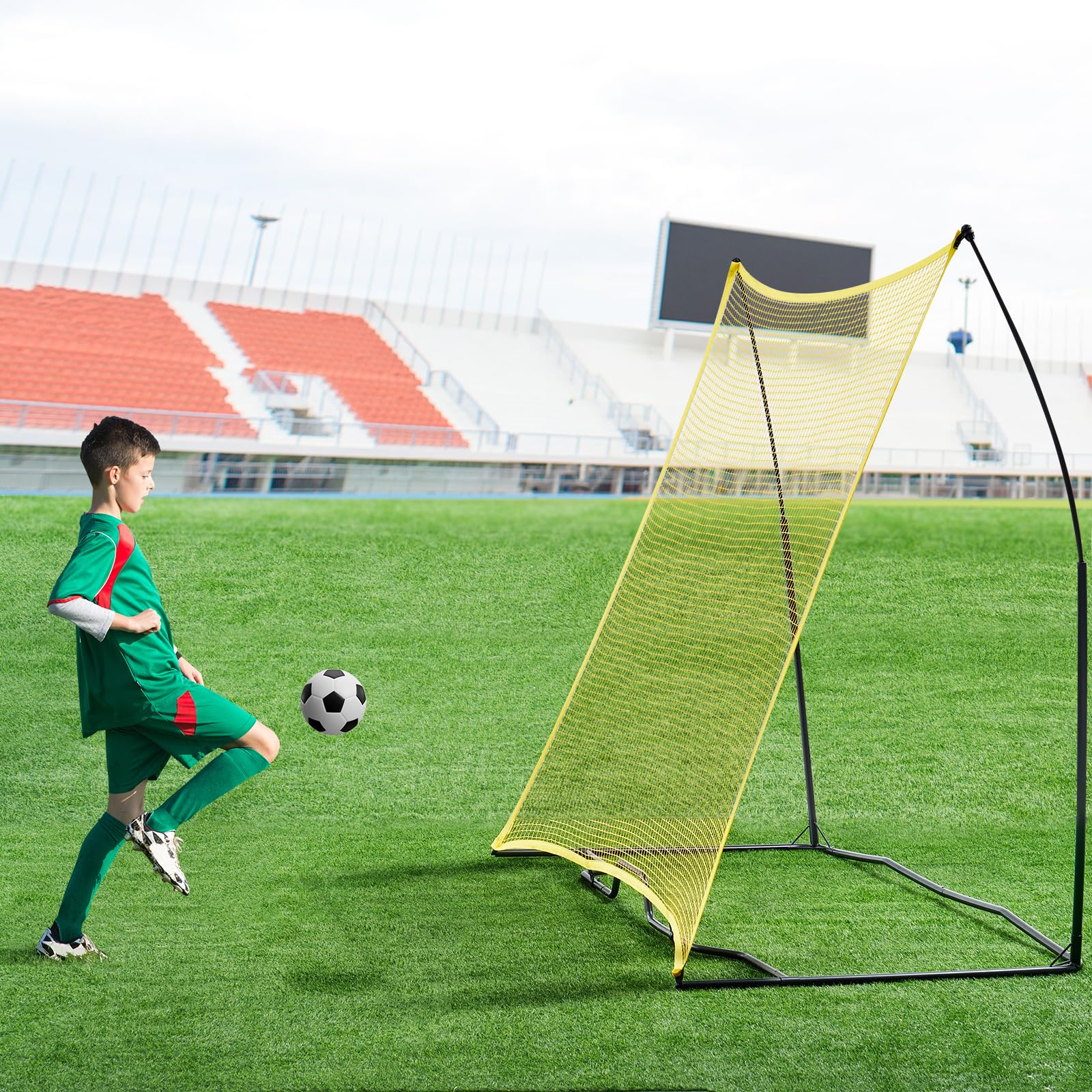 VEVOR Portatile Allenatore di Calcio 213,36 x 213,36 cm Ferro Poliestere Attrezzatura da Allenamento da Calcio, Rete da Rimbalzo da Calcio Sportiva, con Borsa Portatile, per Allenamento di Squadra