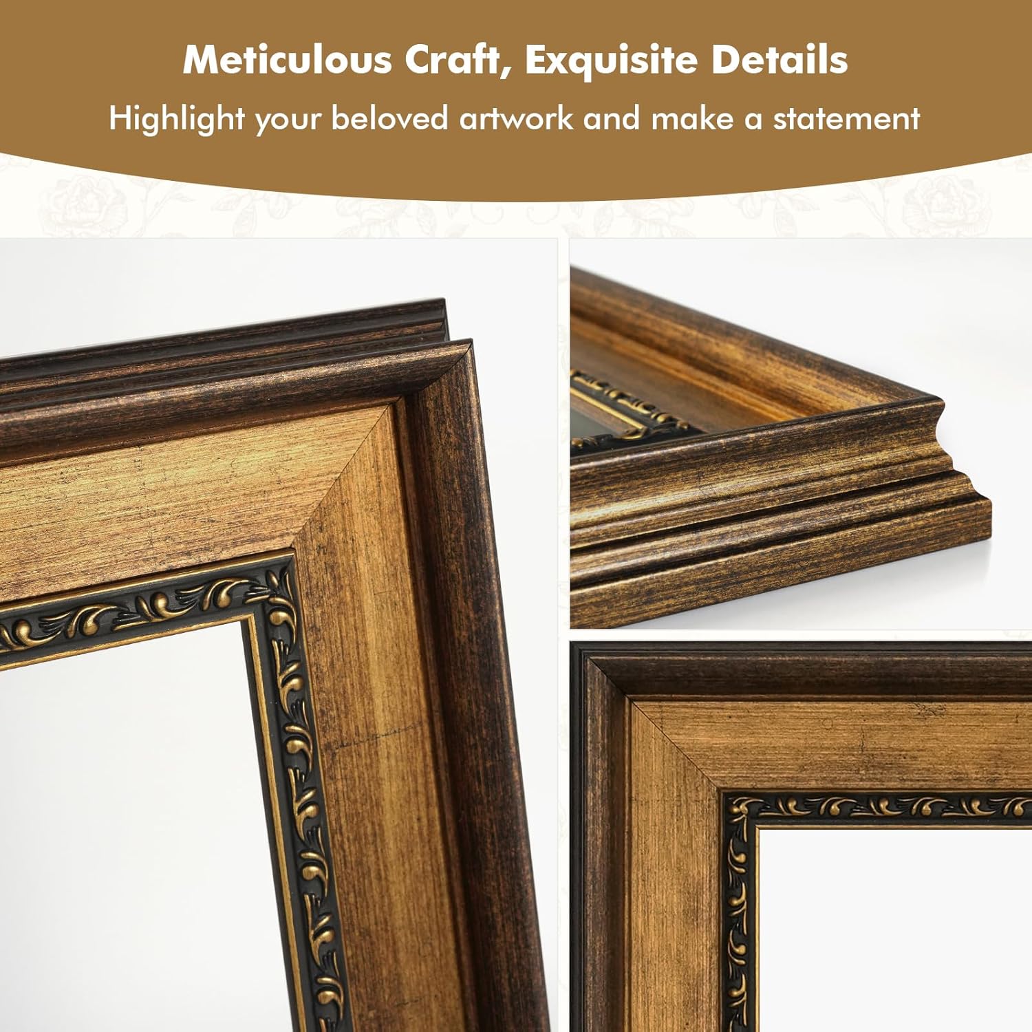 Vintage Canvas Frame for 12x16 Rococo Abstract Paintings, DIY Open Back Wall Frames for Art Lover Housewarming Birthday Wedding Grandparents Teacher Gift, No Glass & Backing (Bronze Gold)