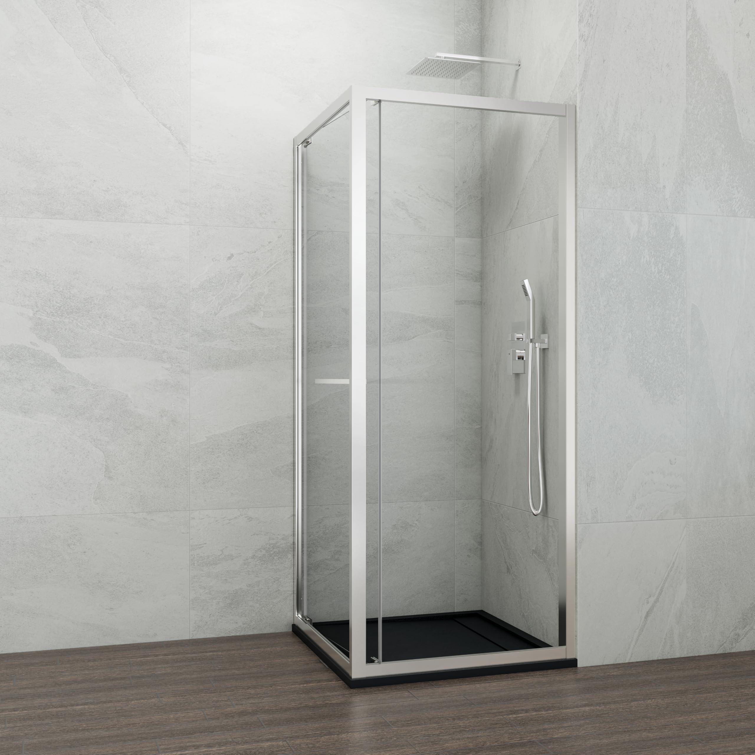 GME - Mampara Ducha Cromo 1 Puerta Corredera Plegable + 70cm Panel Lateral Fijo 65cm | Mampara de Cristal Reversible, Perfilería con Ancho Adaptable, 195cm de Altura y Vidrio con Grosor 6mm