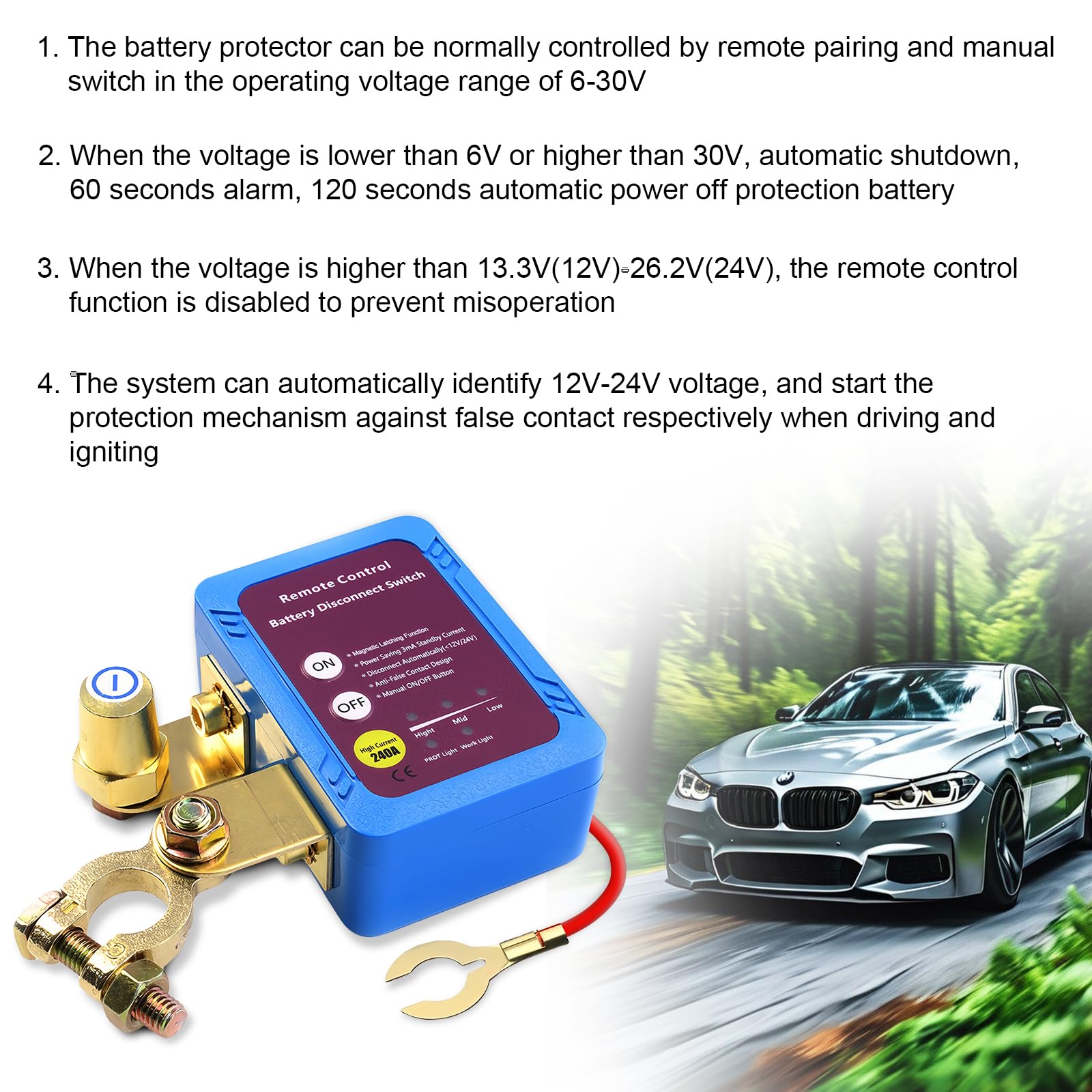 Stacca Batteria Senza Fili per Auto: 12V 240A Interruttore Staccabatteria Automatico Con Telecomando, Interruttore Di Scollegamento Della Batteria Distanza Con luce LED(Blu)