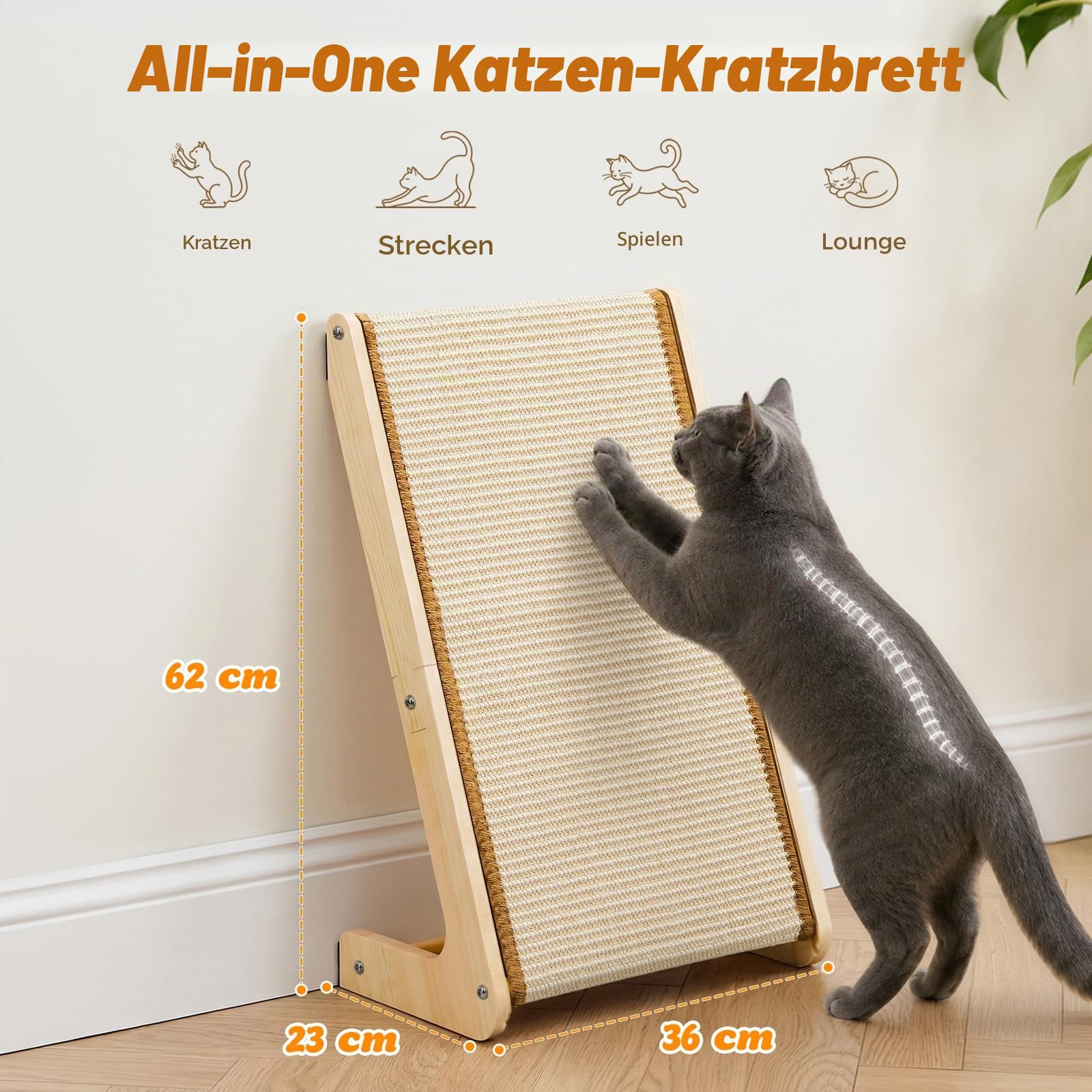Gimars L-Form Kratzbrett für Katze - 63cm Hoch, Natursisal & Holz-Kratzmöbel, Dual-Use Kratzsäule für Kratzen, Spielen & Ausruhen