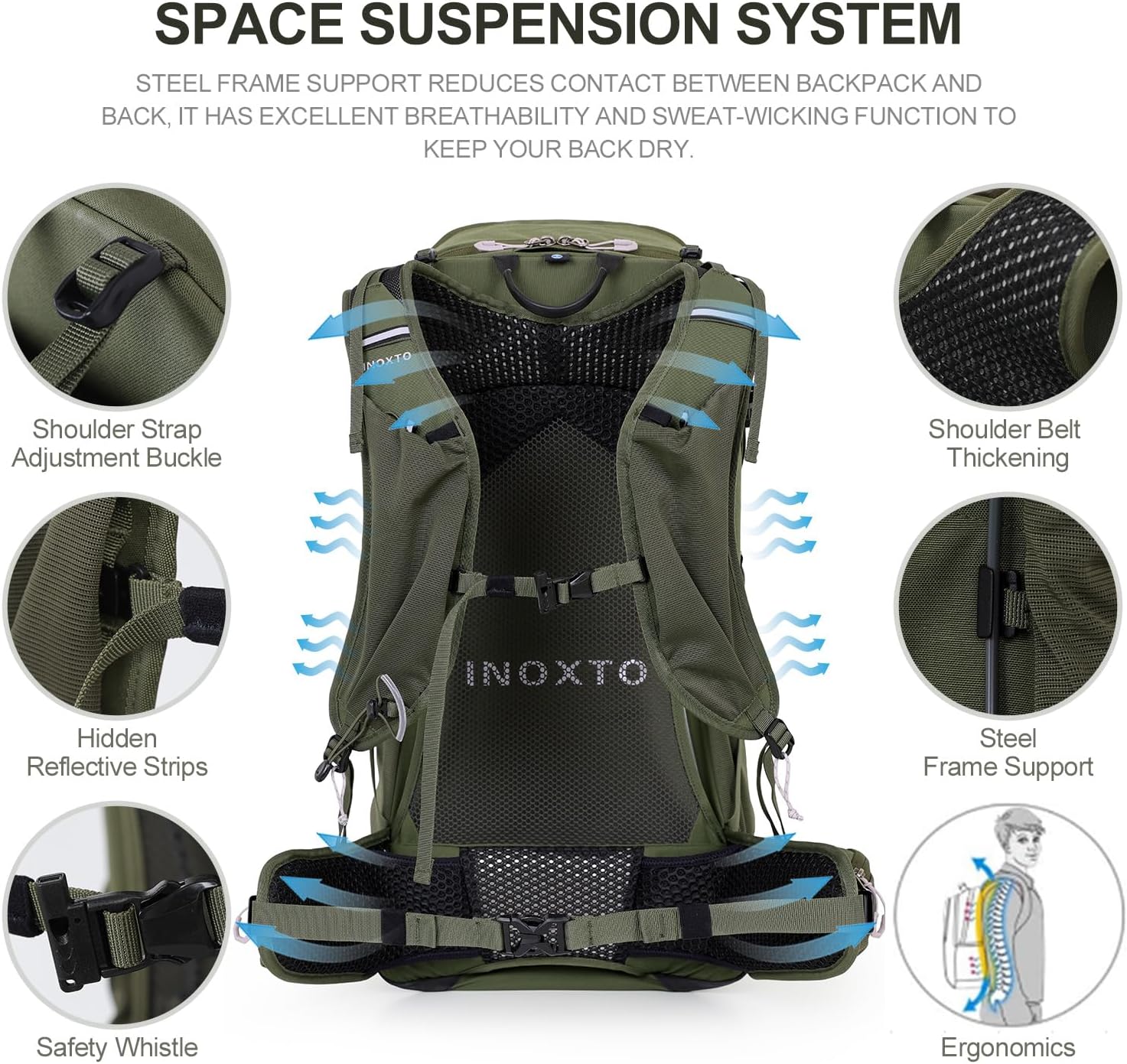 IX INOXTO Hiking Backpack, 26L/40L Waterproof Hiking Daypack with 3L Water Bladder and Rain Cover, Lightweight Travel Camping Backpack for Men Women (Dark Green) image 4