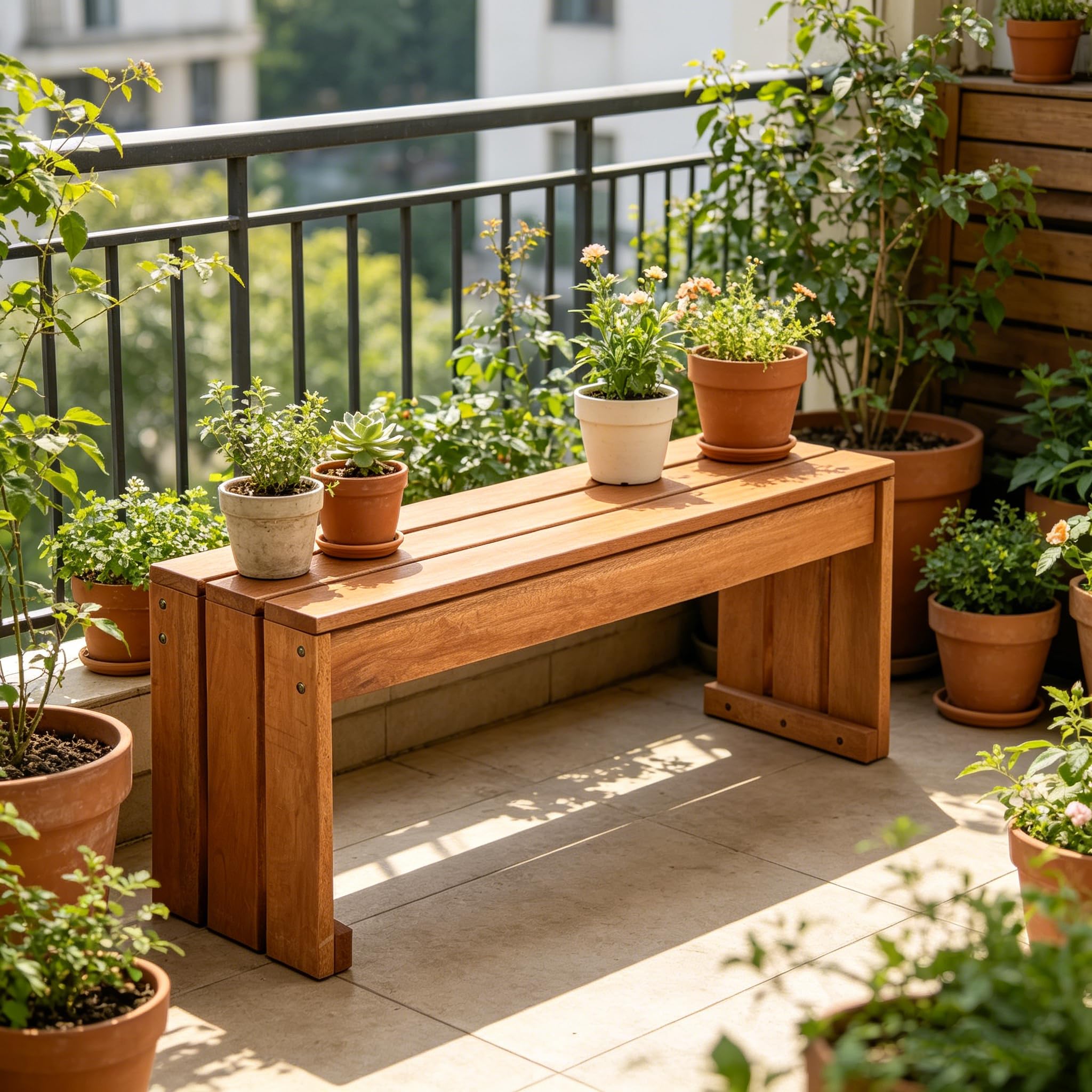 DREAMADE Gartenbank aus Massivholz, Sitzbank für 2 Personen, Holzbank ohne Lehne als Beistelltisch & Pflanzenständer, bis zu 200 kg belastbar, Balkonbank für Garten & Terrasse, 90 x 30 x 44 cm, Natur