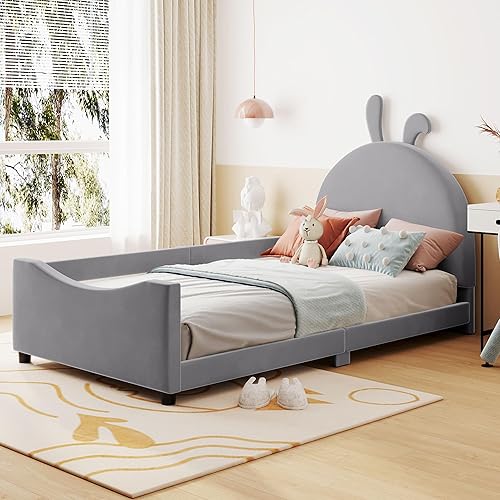 Marco tapizado de cama individual para niños con bonita cabecera de dibujos animados, cama de plataforma doble de madera para niñas y niños disponible en Yaxa Peru