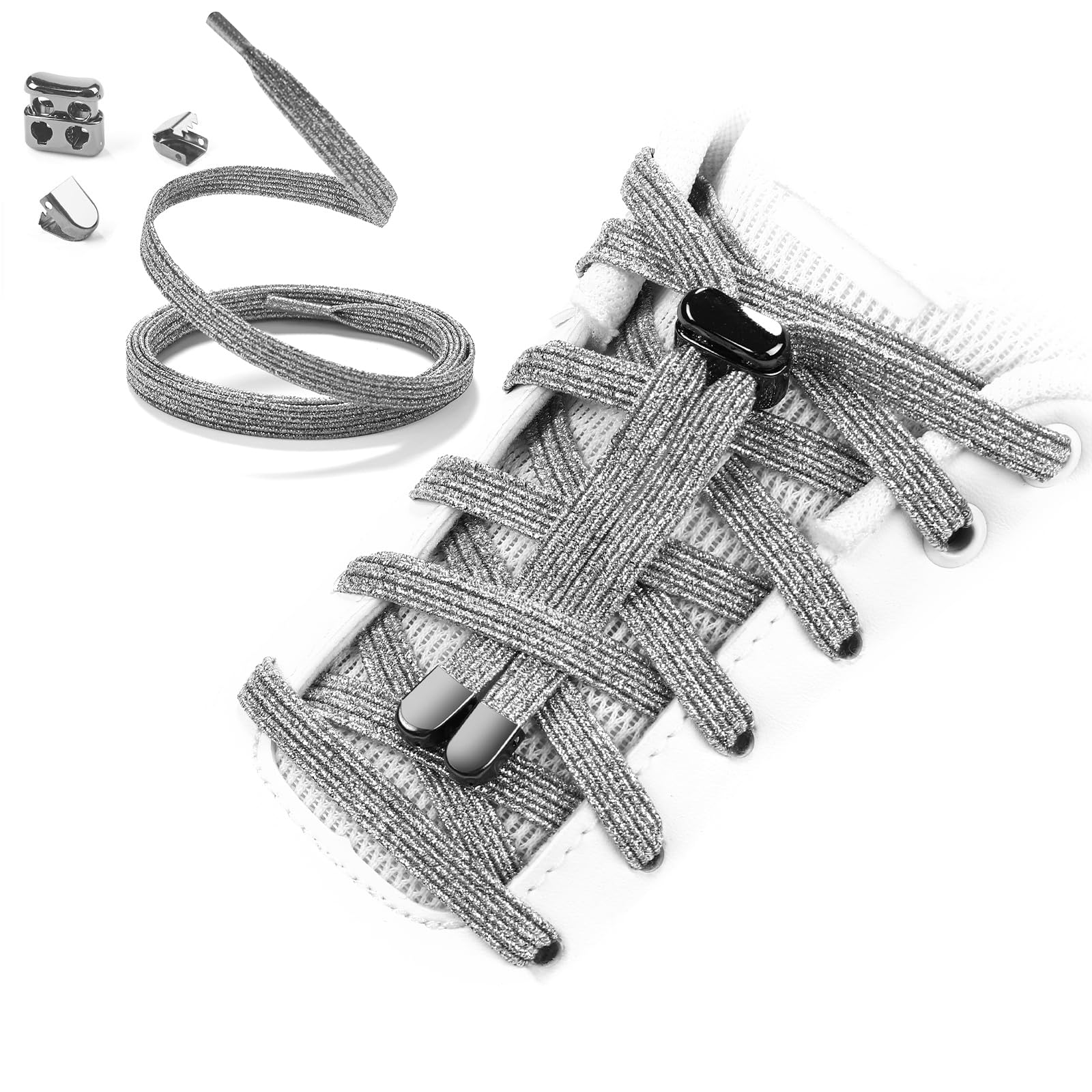 Neo-wows 3 Pairs Elastic No Tie Shoe Laces for Sneakers, Tieless Stretchy Shoelaces for Kids & Adults, Flat Shoes Strings