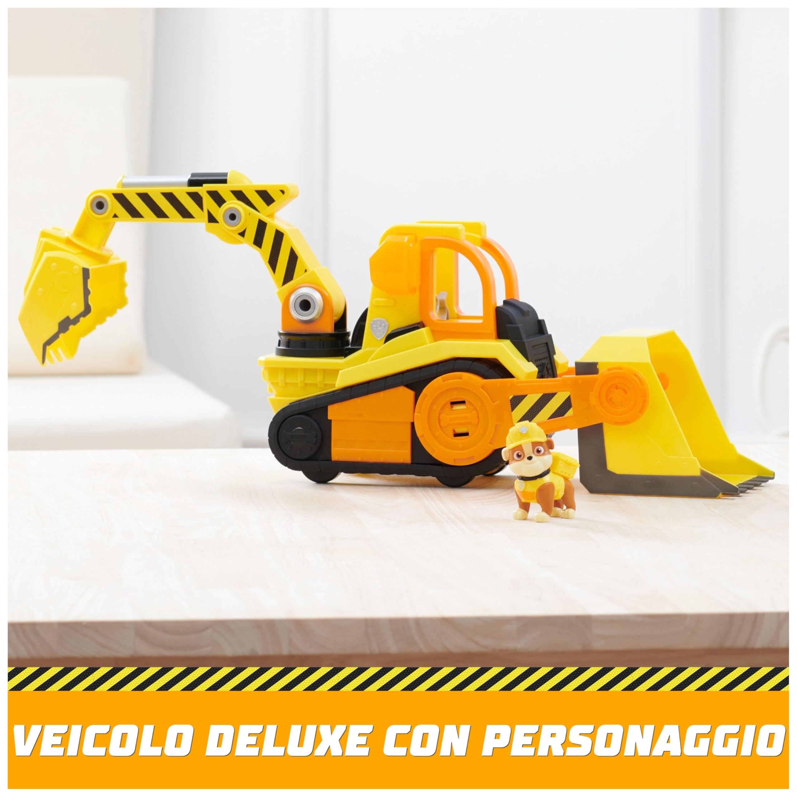 Rubble & Crew, Veicolo da lavoro Deluxe di Rubble, Bulldozer da cantiere con luci, suoni e personaggio, giocattoli per bambini e bambine dai 3 anni in su