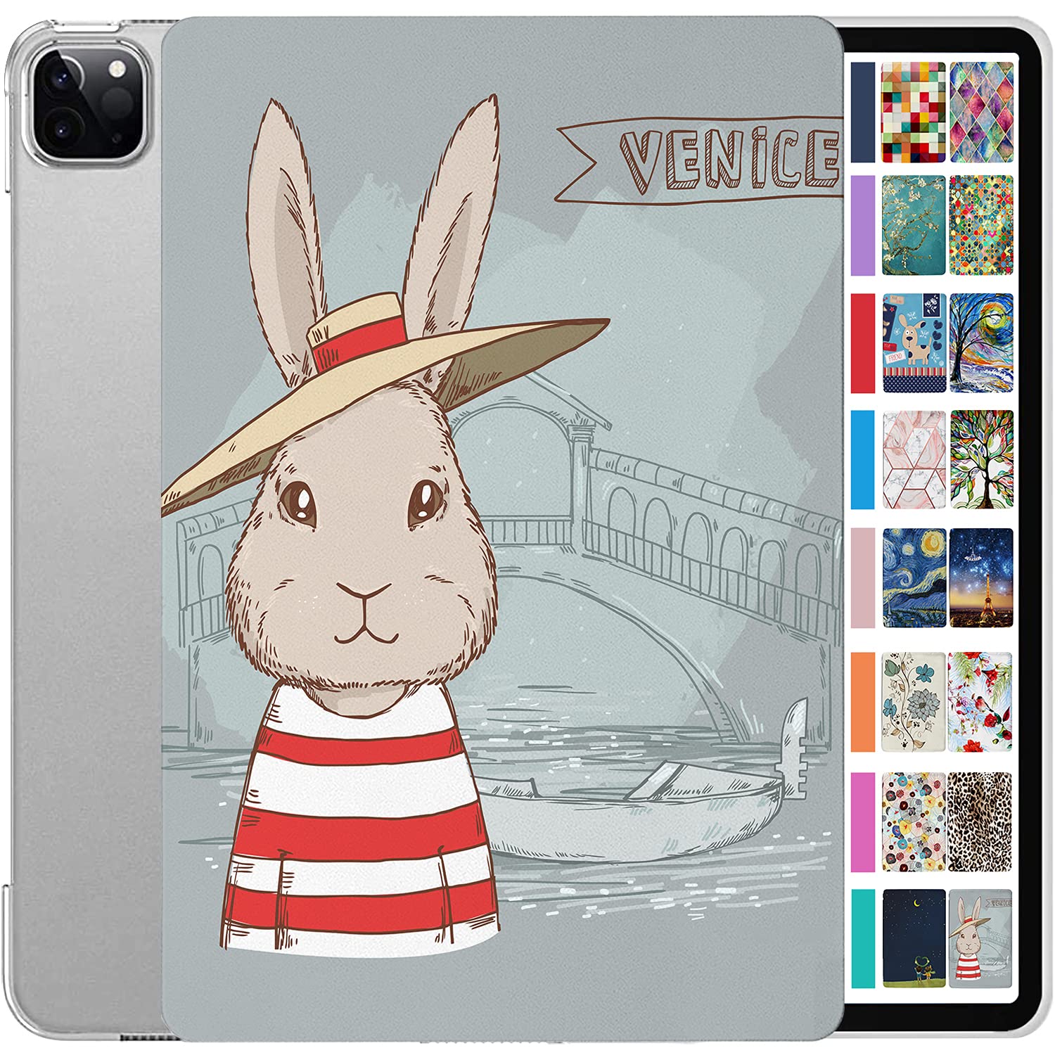 DuraSafe Cases for iPad Pro 12.9 5 4 Generation [ PRO 12.9 inch 5th 4th ] A2378 A2461 A2379 A2462 A2229 A2069 A2232 A2233 Printed Slim Hard Shell Protective Stand Cover - Bunny Hat