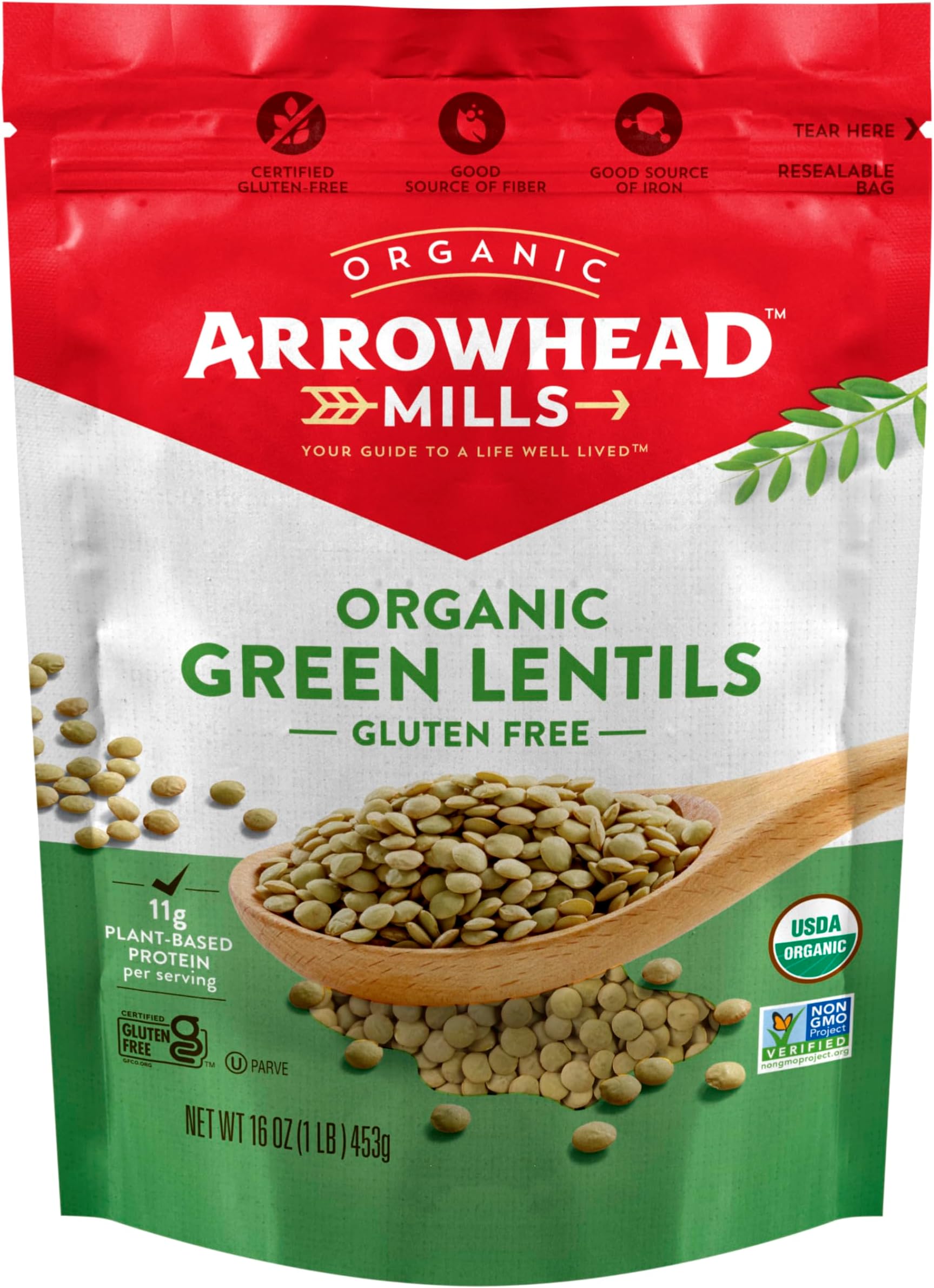 Arrowhead Mills Organic Green Lentils, 16 oz Bag
