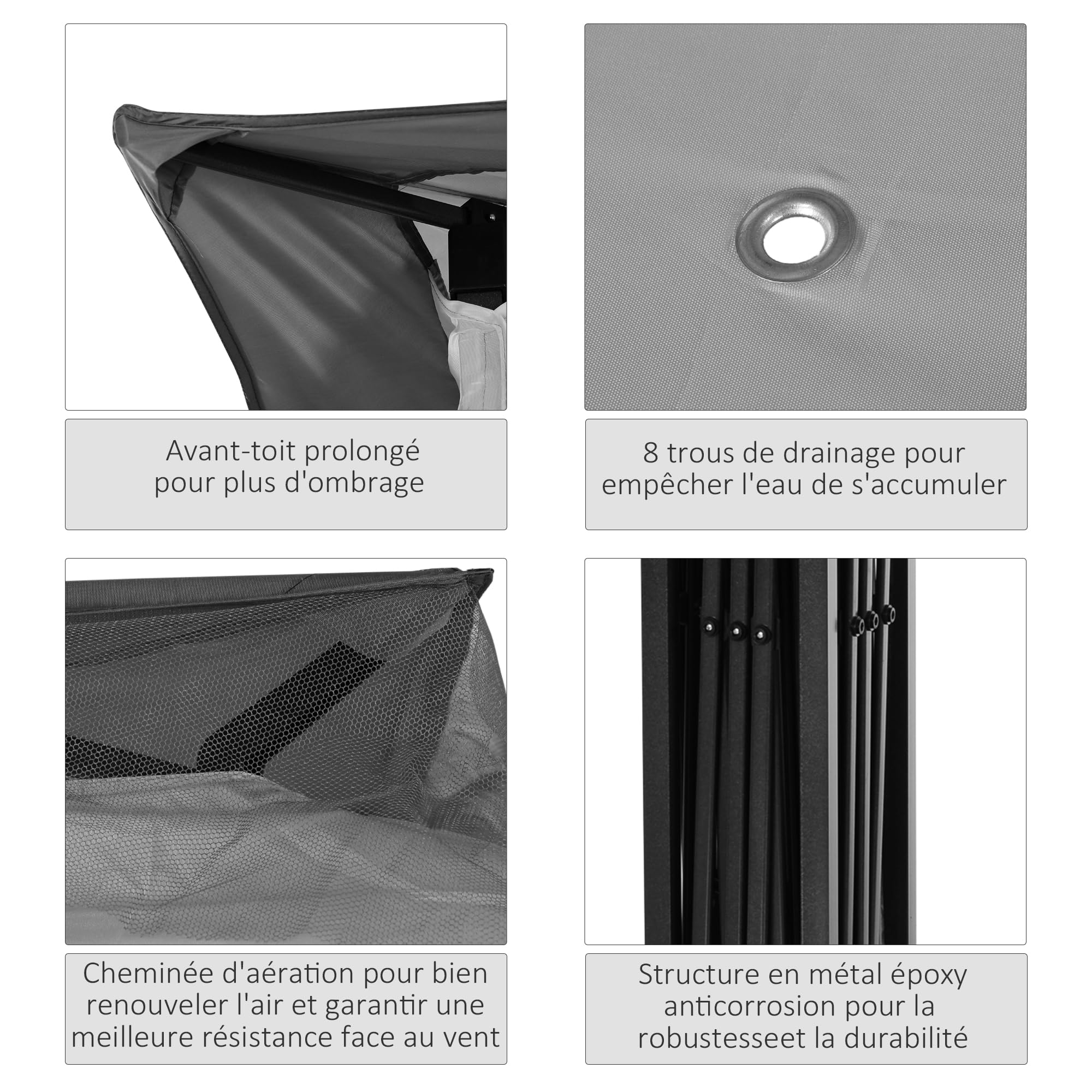 Outsunny Tonnelle de Jardin Exterieur Pop-up barum Pliant, 3 x 3 m, Métal Polyester, imperméabilisé Anti UV, moustiquaires + Sac de Transport, Gris