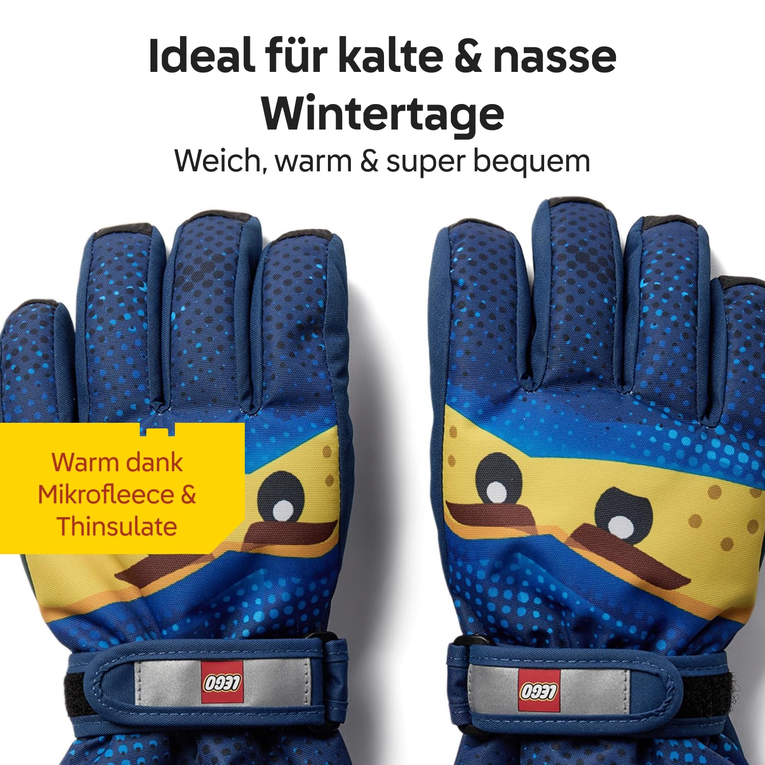 Kabooki LEGO® NINJAGO® Skihandschuhe für Kinder - Wasserdicht & winddicht mit Thinsulate-Isolierung | Anti-Rutsch-Grip, Sicherheitsschnalle & 3M Reflektoren