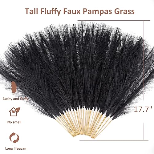 Miniatura 2 de Acfruits Hierba negra de la pampa pequeña, 30 piezas de 17 pulgadas de hierba de pampa sintética, arreglo floral de pompas y relleno de jarrón