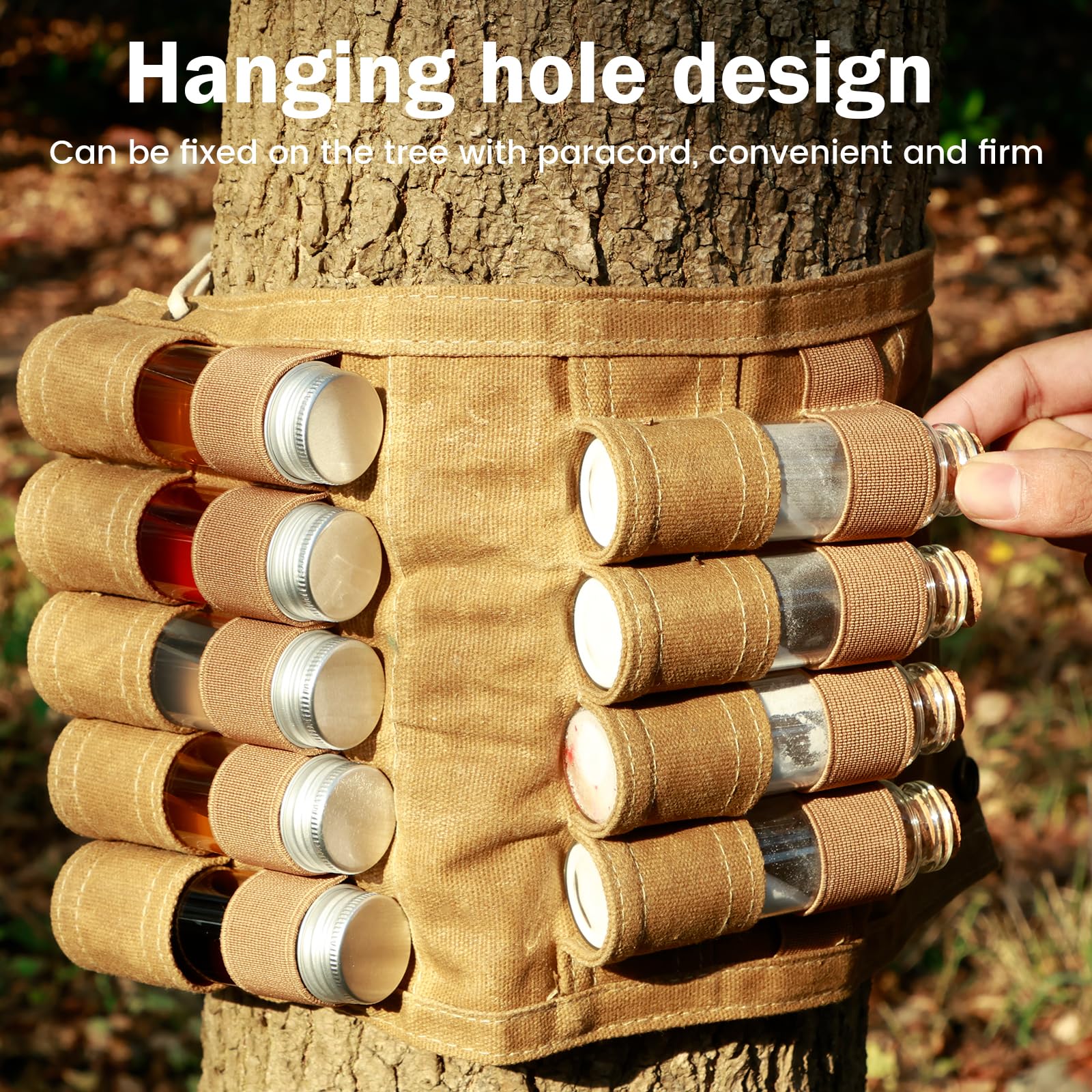 Foribyw Portable Spice Bag with 9 Spice Jars Canvas Seasoning Bottle Holder with Thread Hole Travel Condiment Container Camping Spice Kit for Outdoor BBQ Picnic - Image 2