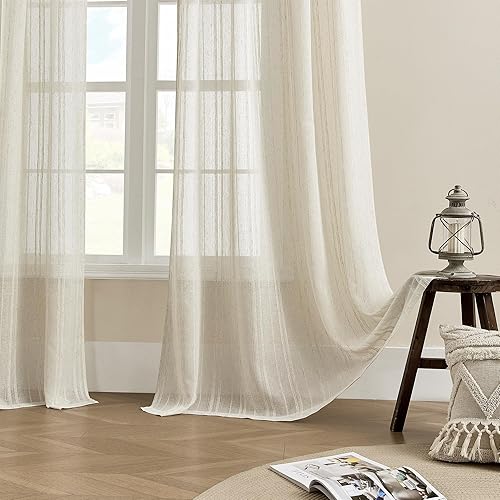 Miniatura 5 de Tony's collection 2 paneles de cortinas blancas traslúcidas de lino neutro de 84 pulgadas, cortinas de gasa semi con bolsillo para barra para