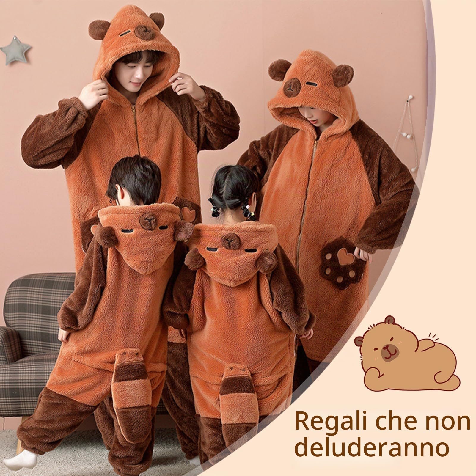 Pigiama Tuta Capibara Unisex Adulto Animale Onesie Cosplay Halloween Carnevale Costume Donna Pigiama Costume Animale Inverno