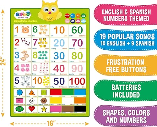 Miniatura 7 de Póster bilingüe de números parlantes para niños pequeños aprendizaje en inglés y español para niños pequeños Números colores canciones Juguetes