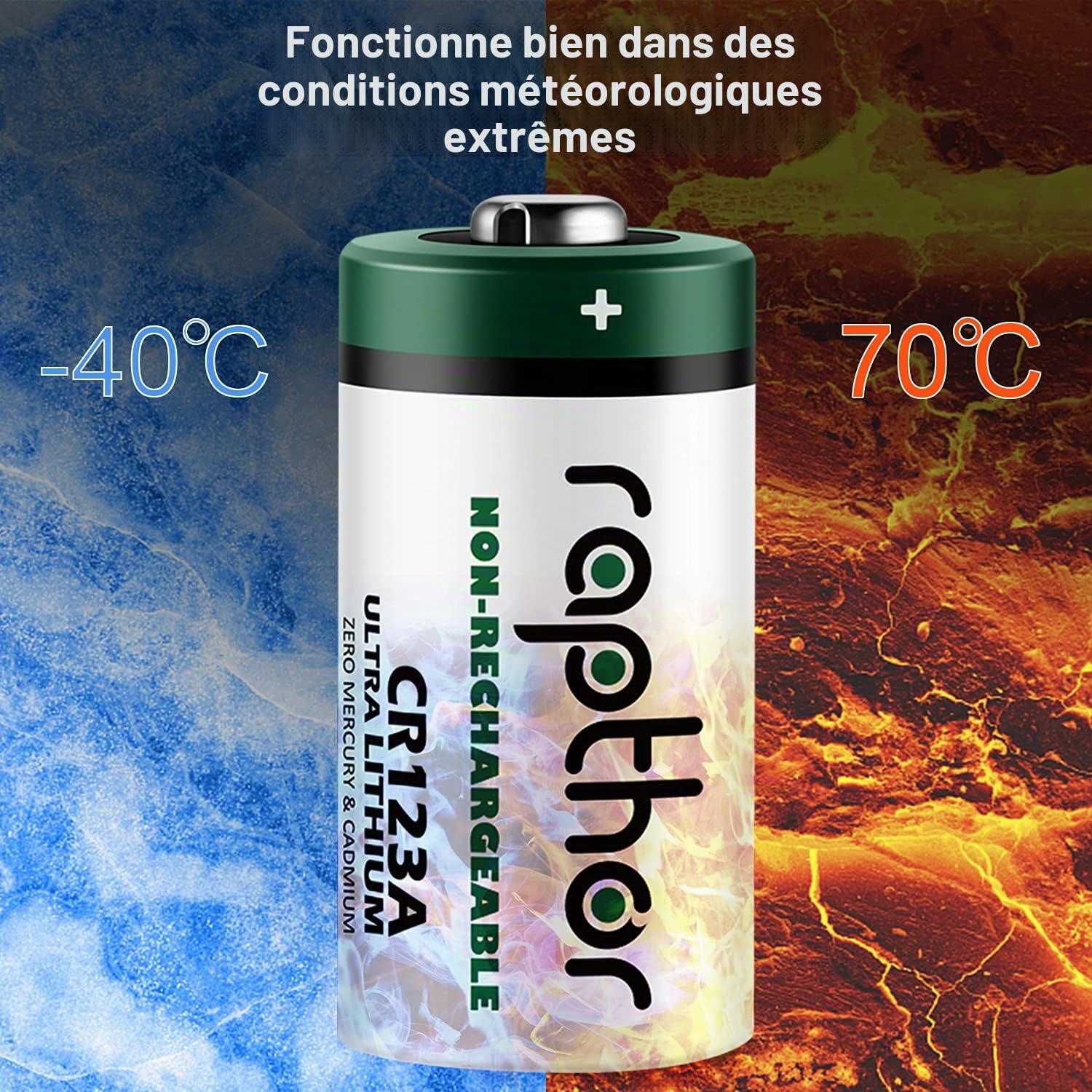 Rapthor Lot de 32 piles au lithium CR123A 3 V 1650 mAh CR123 / 123A / CR17345 pour appareil photo Arlo, lampe de poche haute capacité, avec protection PTC (non rechargeable)