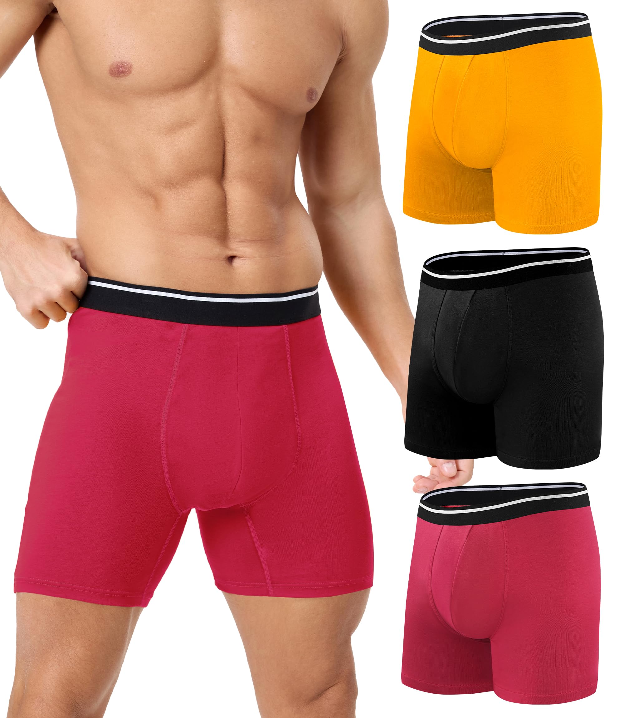 JODUCE Incontinence Underwear for Men 150ML Long Leg Absorbent Leak Proof Cotton Washable Reusable Protective Boxer Briefs Multicolor, 3 Pack (Multicolor02, Medium)