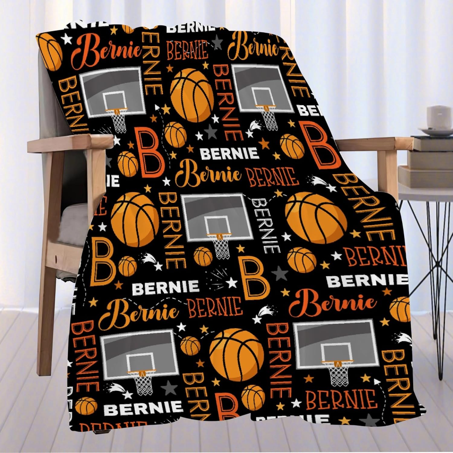 Custom Basketball Name Blanket,Personalized Basketball Baby Blanket for Toddlers Kids Nursery Stroller Crib Decor,40"x50"-Throw Size
