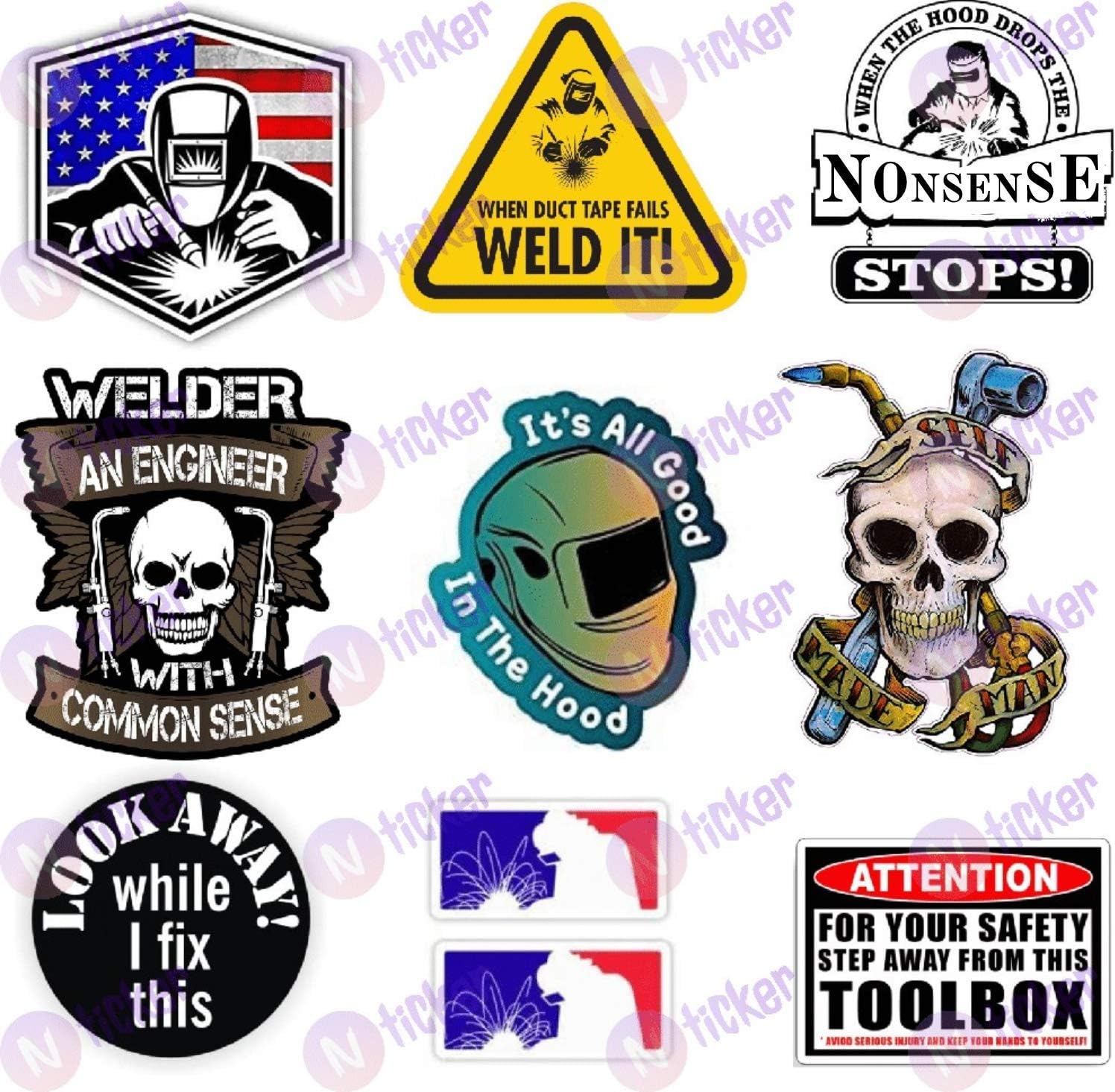 10 pcs Set Welder Hard Hat Stickers, Welding Decals for Ironworker, Construction, Laborer, Pipefitter, Mechanic, Toolbox, Helmet