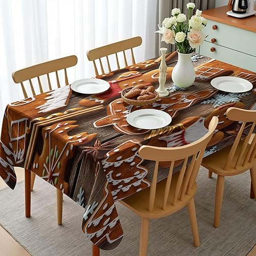 Miniatura 2 de Ambesonne Mantel de hombre de jengibre, diseño de galletas tradicionales con copos de nieve y canela, mantel rectangular para comedor y cocina, 52 x