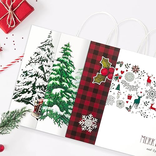 Miniatura 7 de LANLISA 12 bolsas de regalo de Navidad extra grandes, bolsas de regalo de papel a granel con asas, bolsas de regalo de Navidad jumbo para envolver