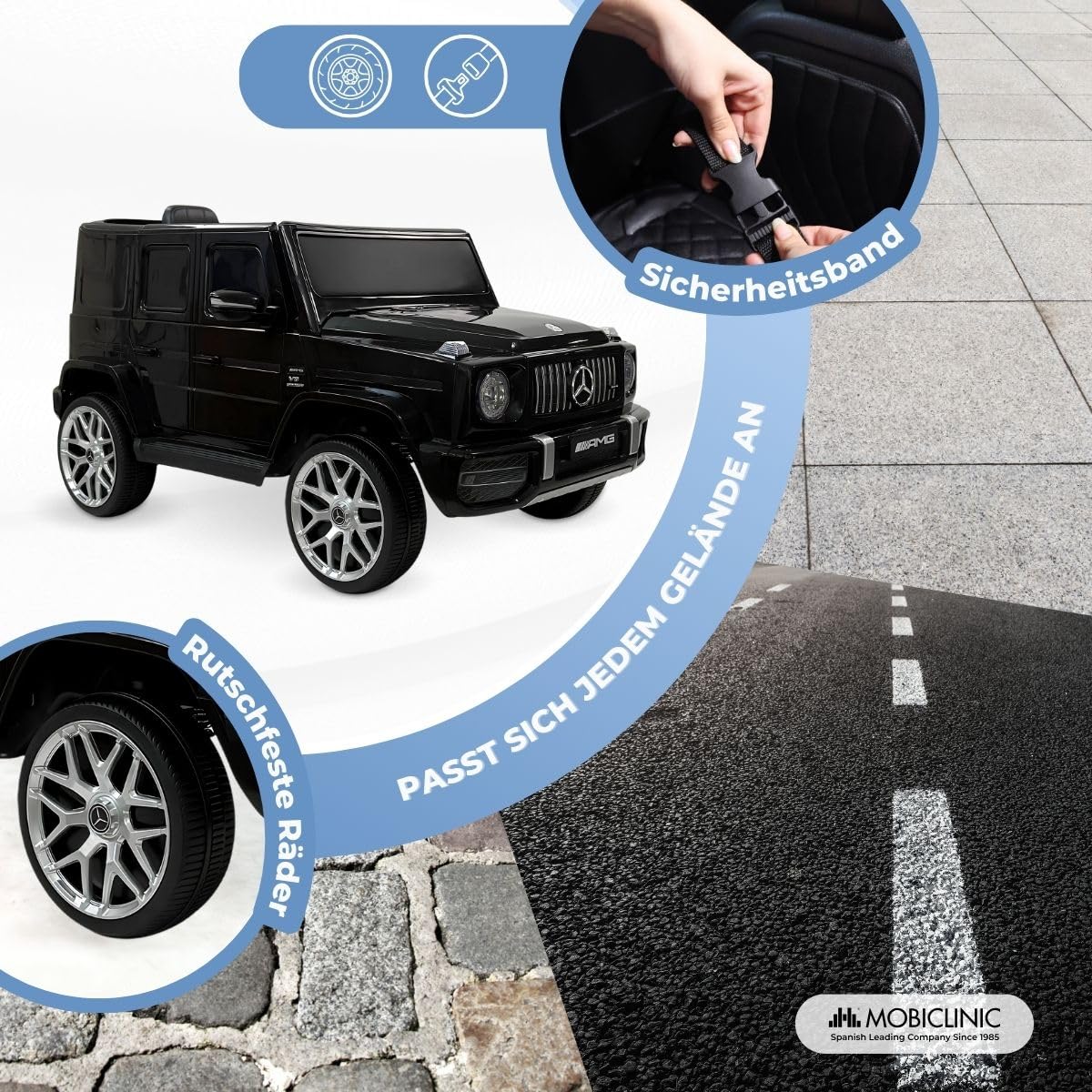 Mobiclinic®, Elektrisches Kinderauto, Mercedes Benz AMG G63, Fernbedienung und Pedal, 12V Batteriebetriebener Geländewagen, MP3, Bluetooth, USB, Lichter und Musik, bis zu 5km/h, +3 Jahren, Terrakid