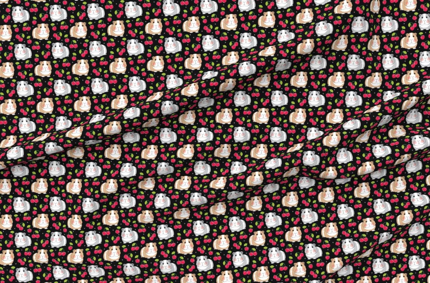 Spoonflower Fabric - Guinea Pigs Black Pig Summer Fruit Red Cute Printed on Organic Cotton Sateen Fabric by The Yard - Sewing Quilting Apparel Home Decor