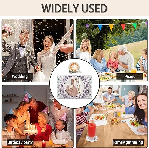 Miniatura 7 de Juego de 6 manteles individuales de flores, manteles individuales vintage con diseño de mandala, resistentes al calor, lavables, antideslizantes,