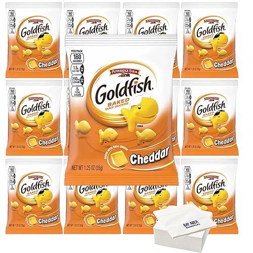 Goldfish - Galletas horneadas con queso cheddar, bolsas de 1.25 onzas, (paquete de 12) con servilletas Bay Area Marketplace