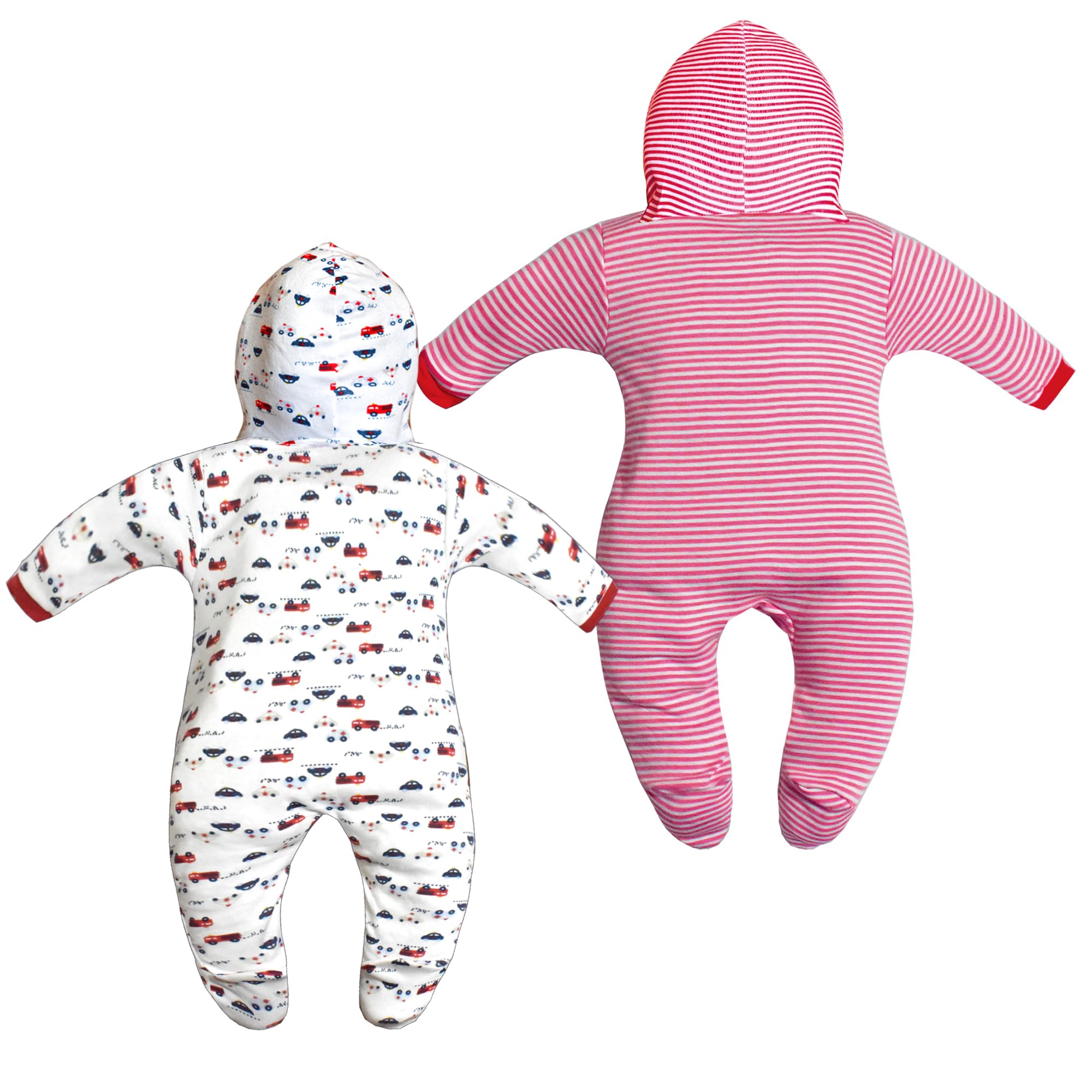 VParents Zoey Hooded Full Sleeve Cotton Baby Footies Sleepsuit Rompers for Baby Boys and Baby Girls Pack of 2 (9-12 Monts, Red) - Image 2 thumbnail