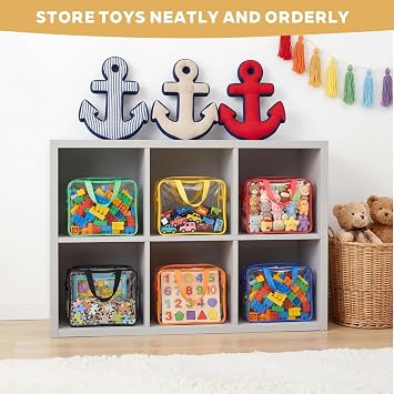 6 Pack Toy Storage Bags with Handles Clear Storage Bags for Toys PVC Organizing Bag Reusable Waterproof Toy Bag Clear Zip Bages for Toys (30 x 22 x 10cm)