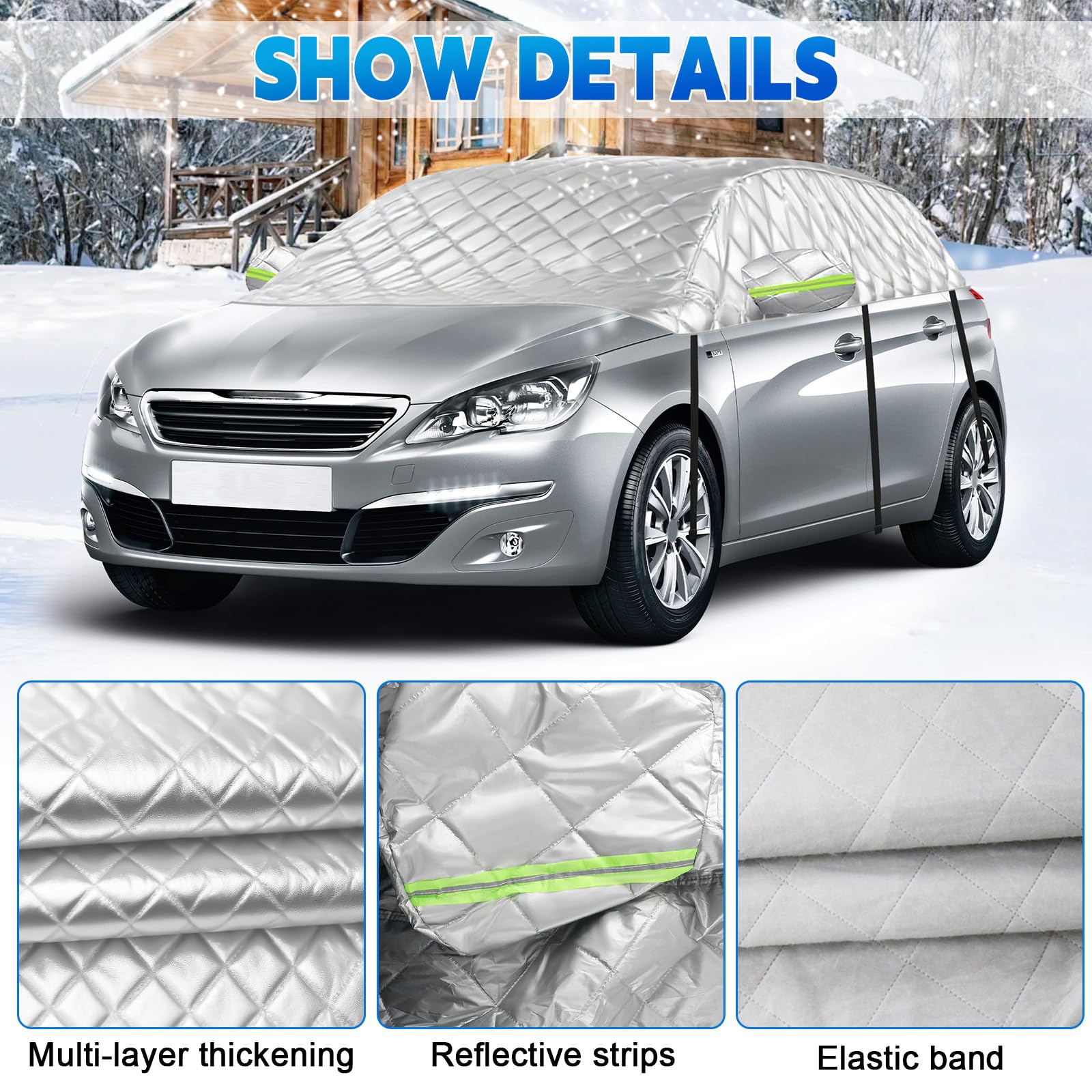 Telo Auto Antigrandine Compatibile con Peugeot 308 2007-2025, Opaltool Telo Copriauto Antigrandine con Ganci, Striscia Riflettente e Cappucci per le Orecchie