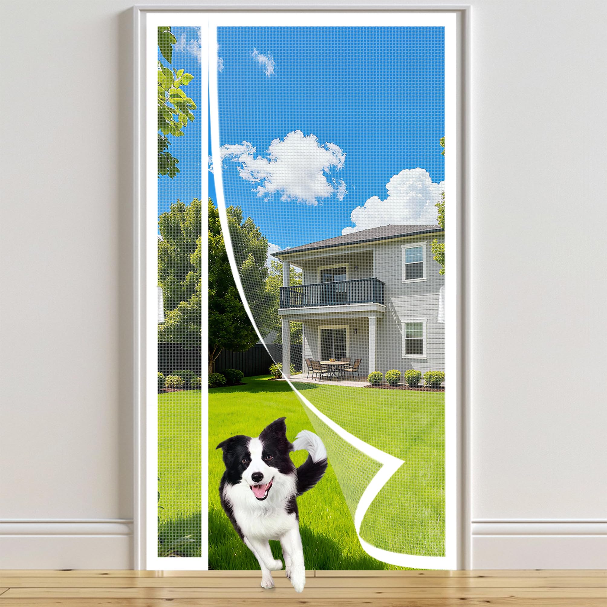 Magnetic Door Screen White 120x240cm Self Sealing Door Net Durable Screen Magnetic Closure Keeps Bugs Out Retractable Enhanced for Outdoor Patio Balcony and Doorway