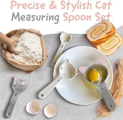 Miniatura 5 de Cucharas medidoras, de cerámica, con forma de gato, color blanco y gris
