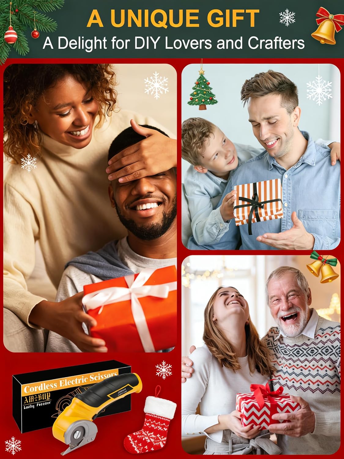 Cardboard Cutter Electric Box Cutter, Father Day Gifts for Dad from Daughter Son Wife, 4V Cordless Electric Scissors Rotary Blade for Cardboard Recycling Rechargeable DIY Tools Cutting Carpet Leather