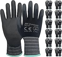 Vista 8 de Guantes de trabajo de seguridad ultrafinos con revestimiento de poliuretano (poliuretano), 12 pares, ideales para trabajos ligeros (rojo, pequeño)