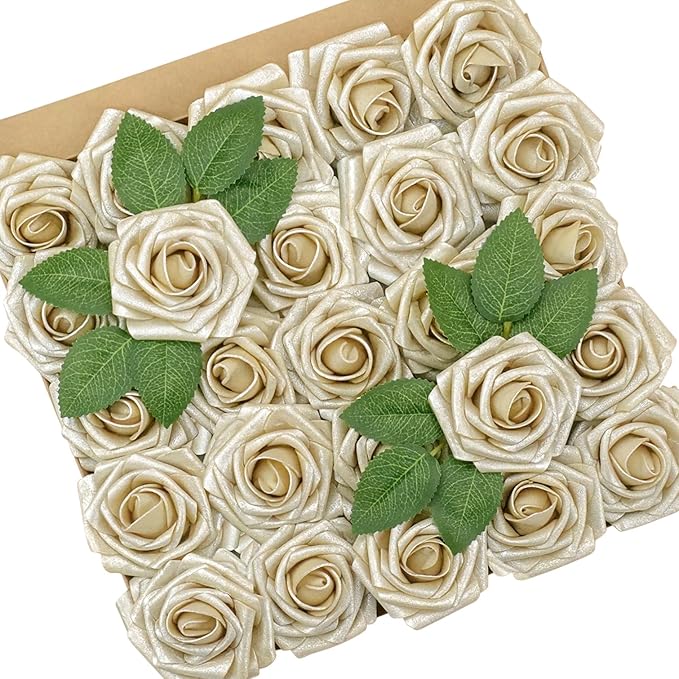 Amazon.com: YEEFLORA Artificial Flowers, 25pcs Champagne Light Gold ...