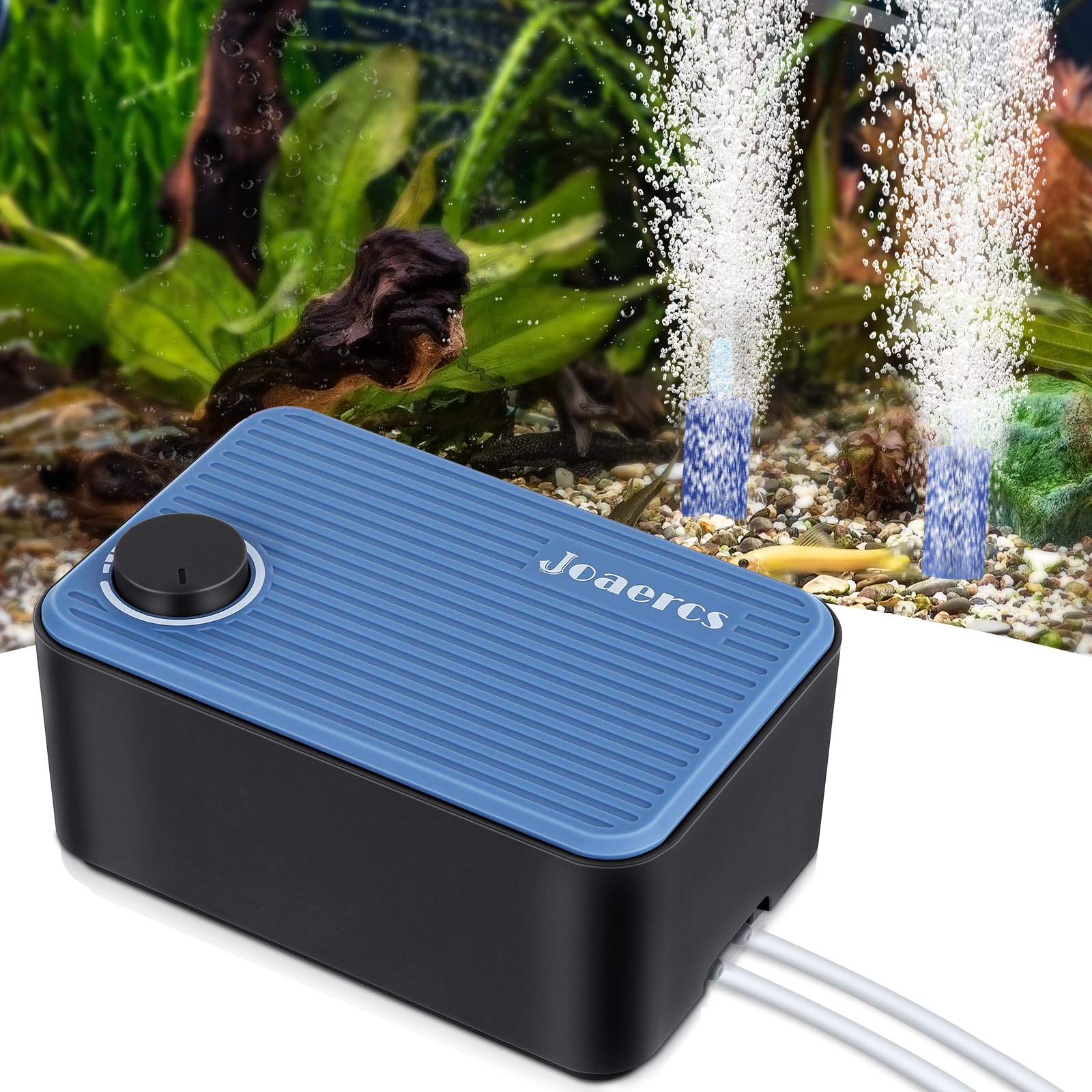 Ultra-Quiet Aquarium Air Pump & Bubbler, 5.5W Adjustable Aerator with Anti-Backflow Check Valves & Air Stones, for 20-150 Gallon Fish Tanks, Ensures