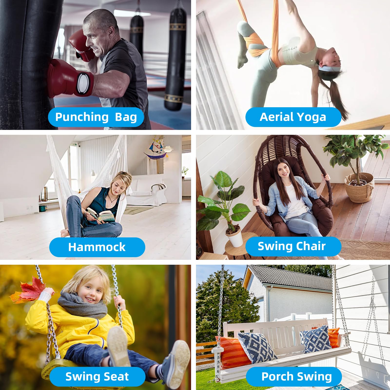 Swing Set Quicl Link Spring Clip, Snap Hook, Swing Set Hardware Porch Parachute Clip Play Set Jungle Gym Ny-Glide Connector Playground in Backyard (3-Pair)