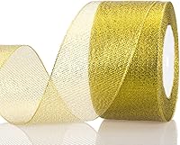 Vista 1 de Cinta de Purpurina Dorada de 2 Pulgadas, 25 Yardas de Cintas de Tela Metálica Brillante para Envolver Regalos, Decoración de Bodas y Fiestas
