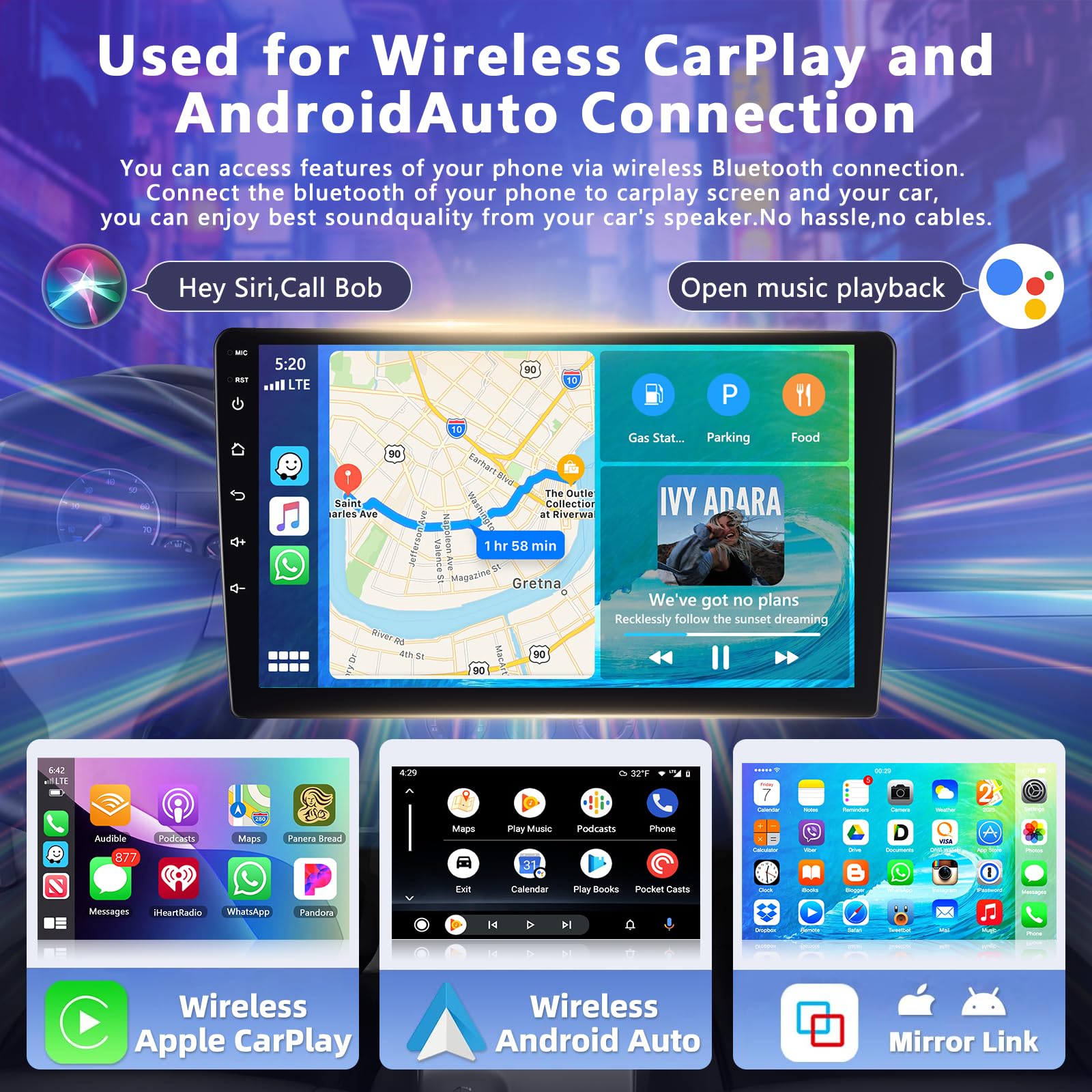 6+128G Motorsi Carplay Android Auto 2Din Car Stéréo avec GPS Navi WiFi, 9 Pouces Écran Tactile Poste Radio Voiture, Android 13 Autoradio Support MirrorLink/Bluetooth/FM/AUX/EQ/RDS/SWC Autoradio + MIC