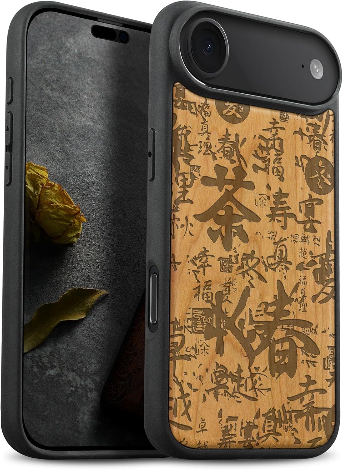 Carveit Magnetic Wooden Case for iPhone Air Case, Wood Artisan Engraved & Soft TPU Shockproof Cover, Compatible with MagSafe 17 Air Wireless Chargers (Calligraphy in Chinese) Cherry