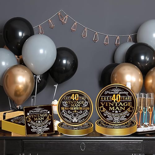 Miniatura 6 de Juego de 200 platos y servilletas vintage de 40 cumpleaños para fiesta de cumpleaños 1984, suministros de mesa para fiesta de 40 años, platos de