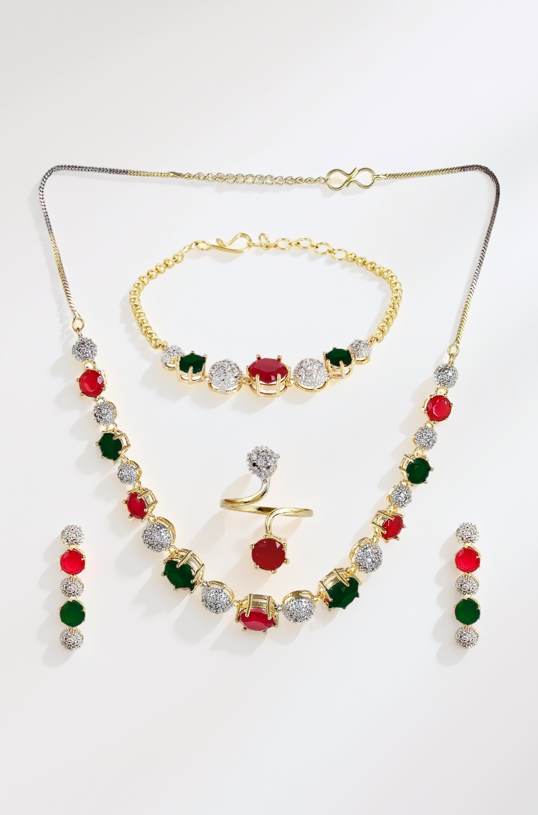 YouBella Jewellery Set for Women American Diamond Combo of Choker Necklace Set with Earrings, Bracelet and Ring for Girls and Women