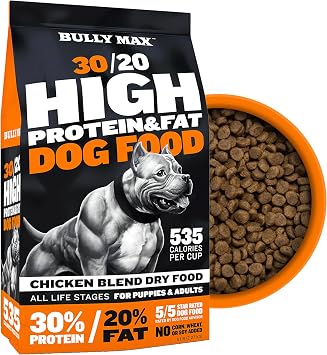 Bully Max High Protein & Fat Dog Food + Muscle Builder Tablets - Premium High-Calorie Dry Dog Food (40lb. Bag) with Chewable Muscle Support Supplement (3 Bottles, 60tabs/bottle) - For Puppies & Adults