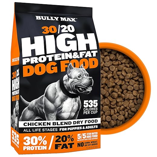 Bully Max High Performance Super Premium Dog Food. for All Ages (for Puppies & Adult Dogs). 535 Calories Per Cup. for Muscle, Size, Growth, and Weight. (5 Pound Bag)