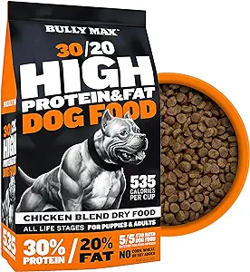 Bully Max Dry Dog Food for Adults & Pupppies - High Protein & Fat for Muscle & Weight Gain - High Performance Dog Food Supplements - Small & Large Breed Dogs (535 Calories Per Cup), Chicken, 5lb Bag