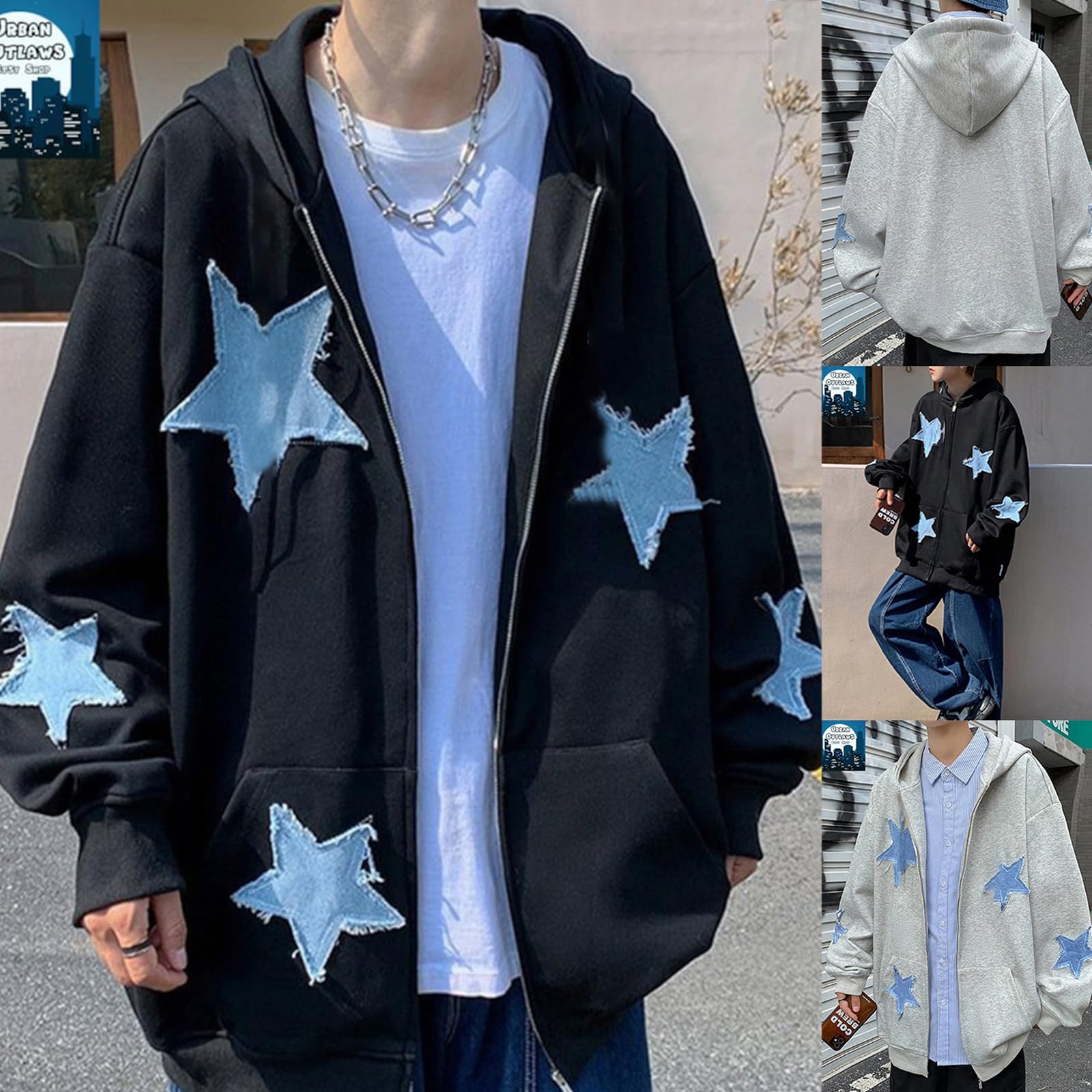 Karwuiio Felpa con cappuccio da donna Y2k con zip e grafica a stella, a maniche lunghe, stile hip hop, Harajuku, oversize