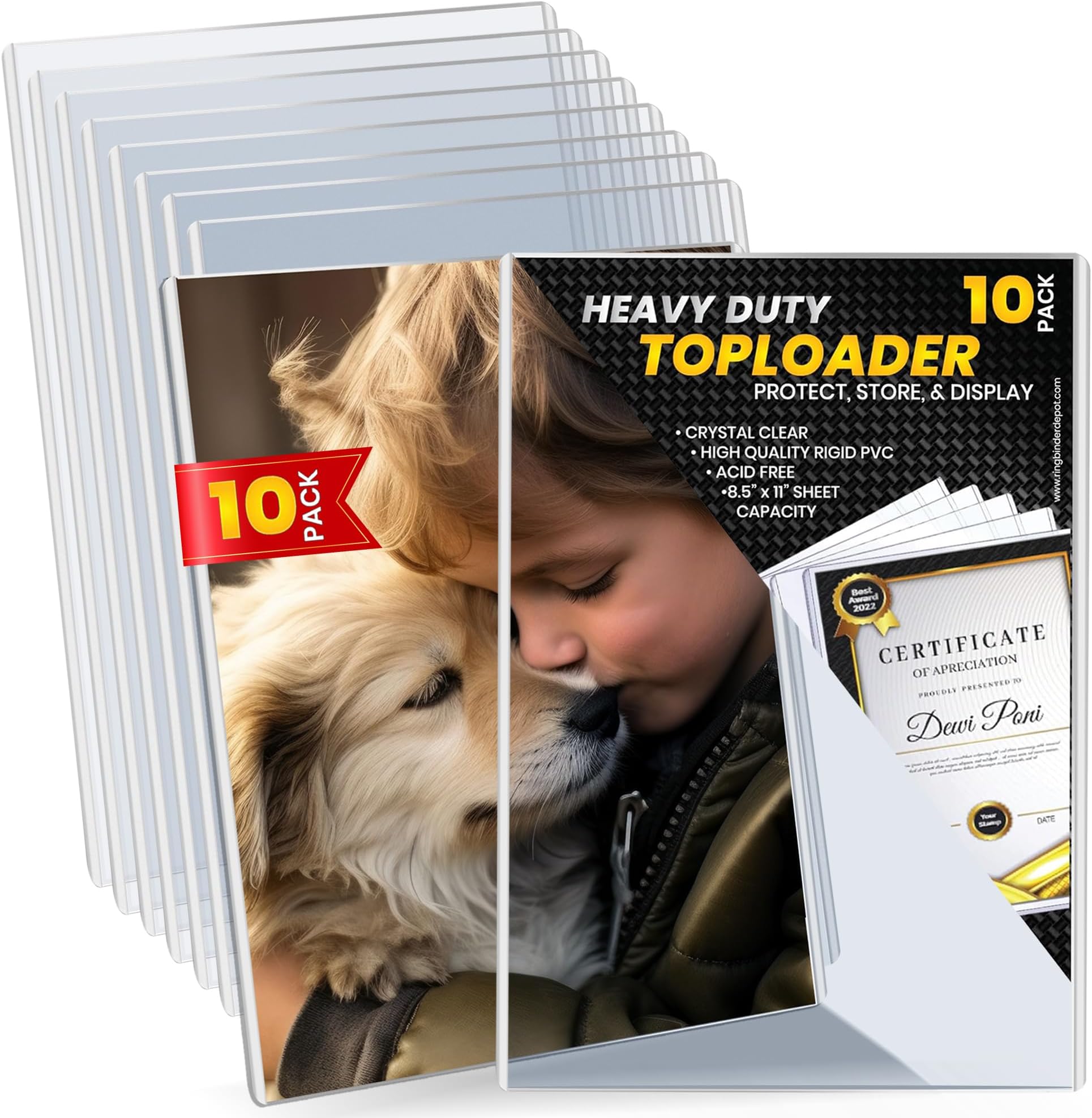 8.5" x 11" Heavy Duty Rigid Print Crystal-Clear Toploader - Hold, Protect, Store, Display Photographs, Restaurant Menu Covers, Comic Book Frame, Prints and Documents (10 Pack)